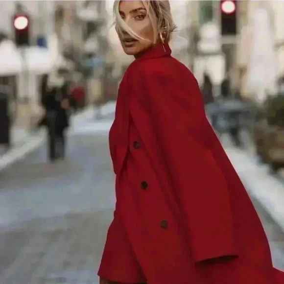 ✨SALE Zara Double Breasted Wool Blend Coat Manteco Size M - Picture 2 of 11